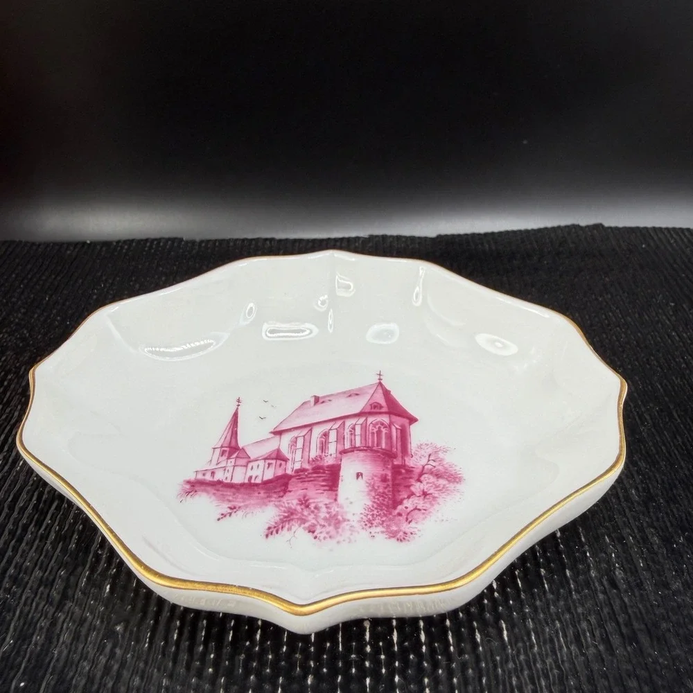 Hochst Decor Justinuskirche Frankfurt Porcelain Trinket Dish Purple Gold‎ Trim